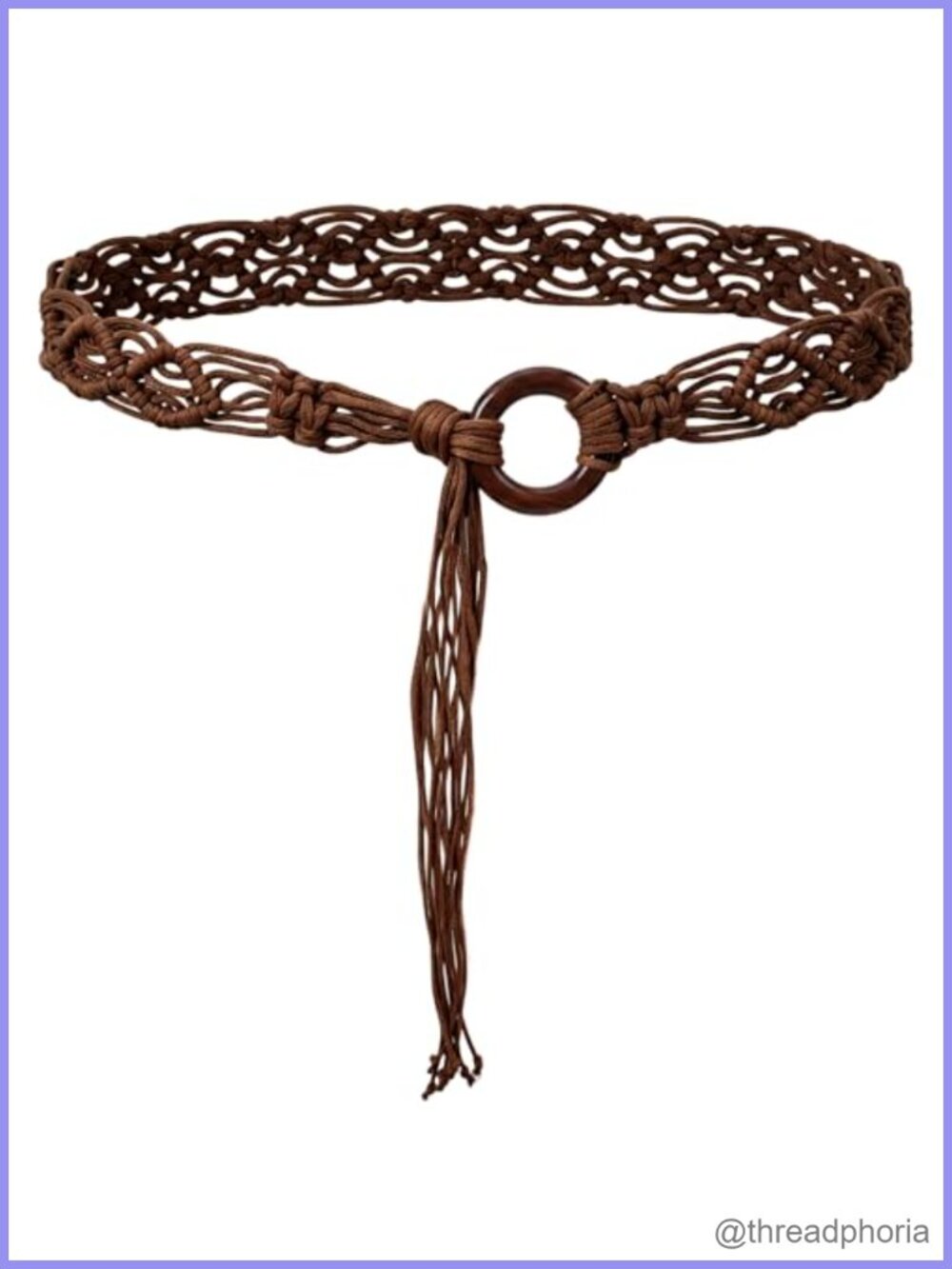 Hand-Woven Wax Rope Braided Boho Belt Wooden O-Ring Tassel